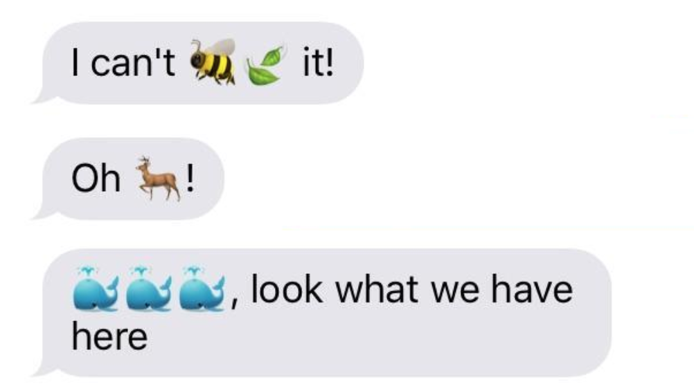 From top to bottom: I can’t bee-leaf it!; Oh deer!; Whale whale whale, look what we have here!